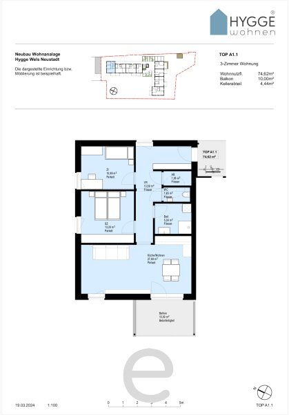 HYGGE Wohnen - Top A1.1 mit 3 Zimmer und Balkon im 1.OG - Bild 12