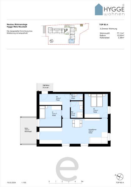 HYGGE Wohnen - Top B3.4 mit 3 Zimmer und Balkon im 3.OG - Bild 13