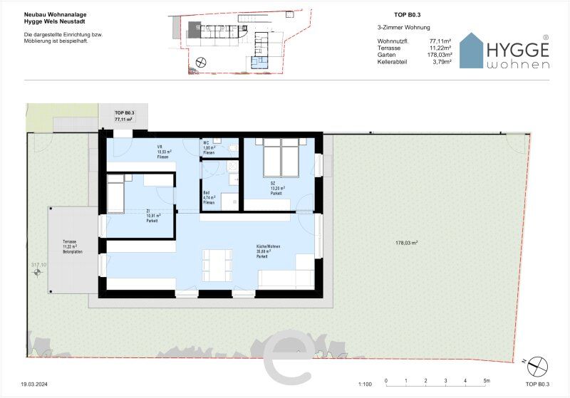 HYGGE Wohnen - Top B0.3 mit Terrasse und großzügigem Garten mit 178,03m² im EG - Bild 15