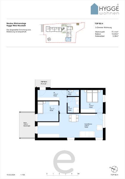 HYGGE Wohnen - Top B2.4 mit 3 Zimmer und Balkon im 2.OG - Bild 12