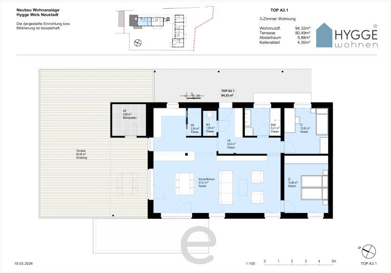 HYGGE Wohnen - Dachgeschosswohnung Top A3.1 mit großzügiger Terrasse im 3.OG - Bild 17